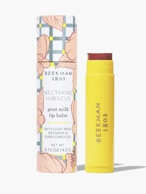 Beekman 1802 Nectarine Hibiscus Tinted Goat Milk Lip Balm Peach Floral Design